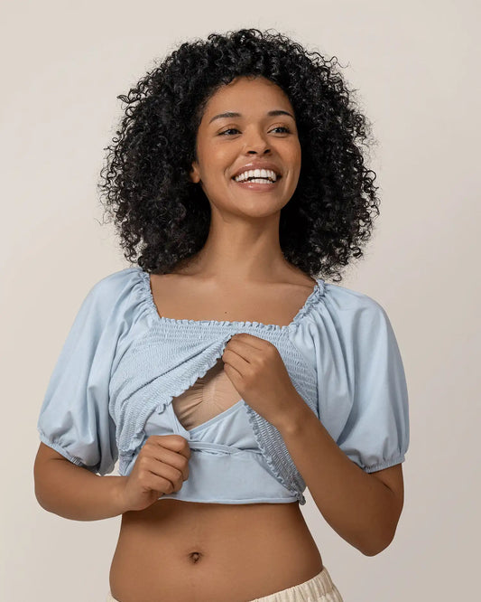 Sophia Smocked Cropped Nursing Top | French Blue