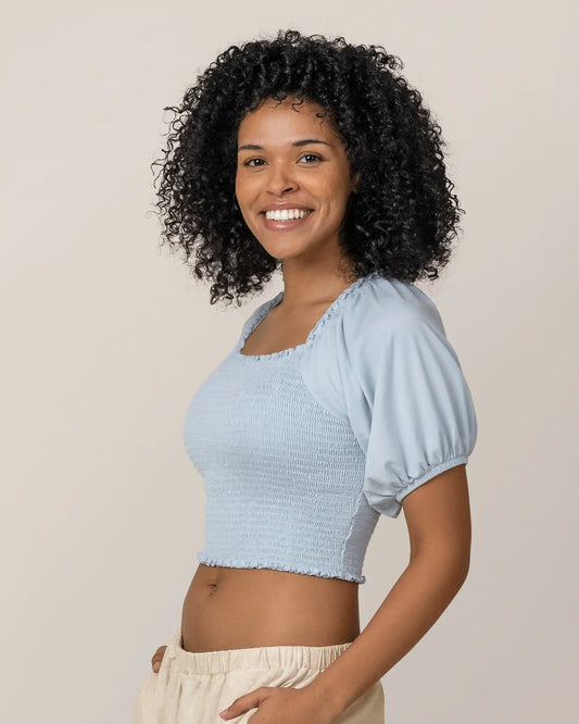 Sophia Smocked Cropped Nursing Top | French Blue
