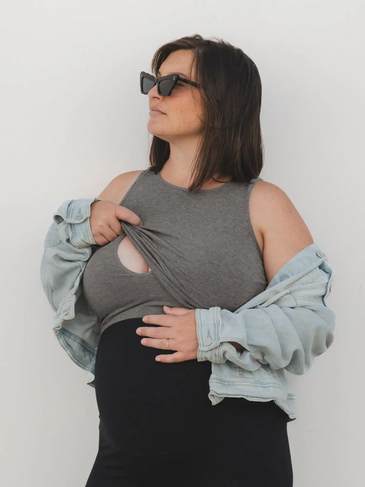 Sublime® Bamboo Maternity & Nursing Longline Bra Top | Charcoal