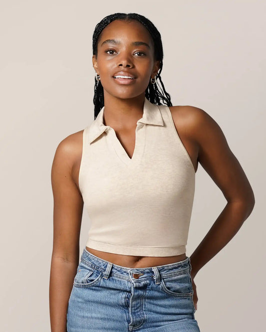 Sublime® Bamboo Collared Maternity & Nursing Longline Bra Top | Oatmeal Heather