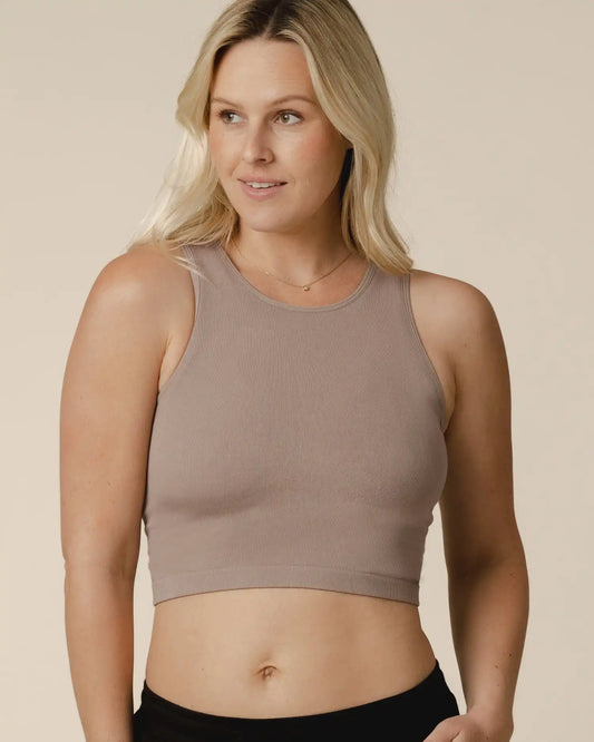 Sublime® Bamboo Hands-Free Pumping Longline Bra Top | Taupe