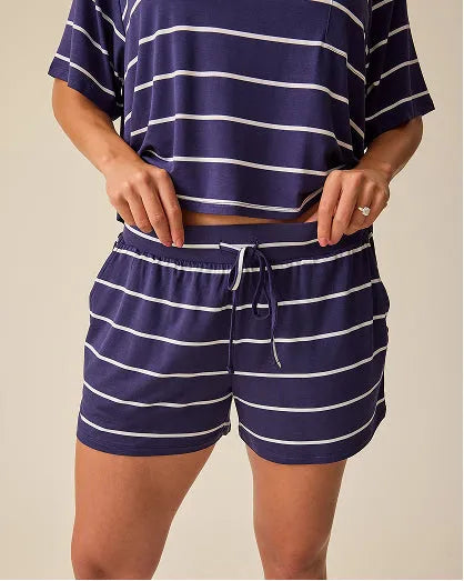 Aria Bamboo Casual Lounge Short | Navy & White Stripe